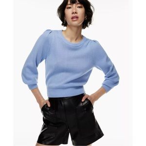Aritzia Wilfred White Seabrook Puff Sleeve Merino Wool Cotton Sweater Sz Small